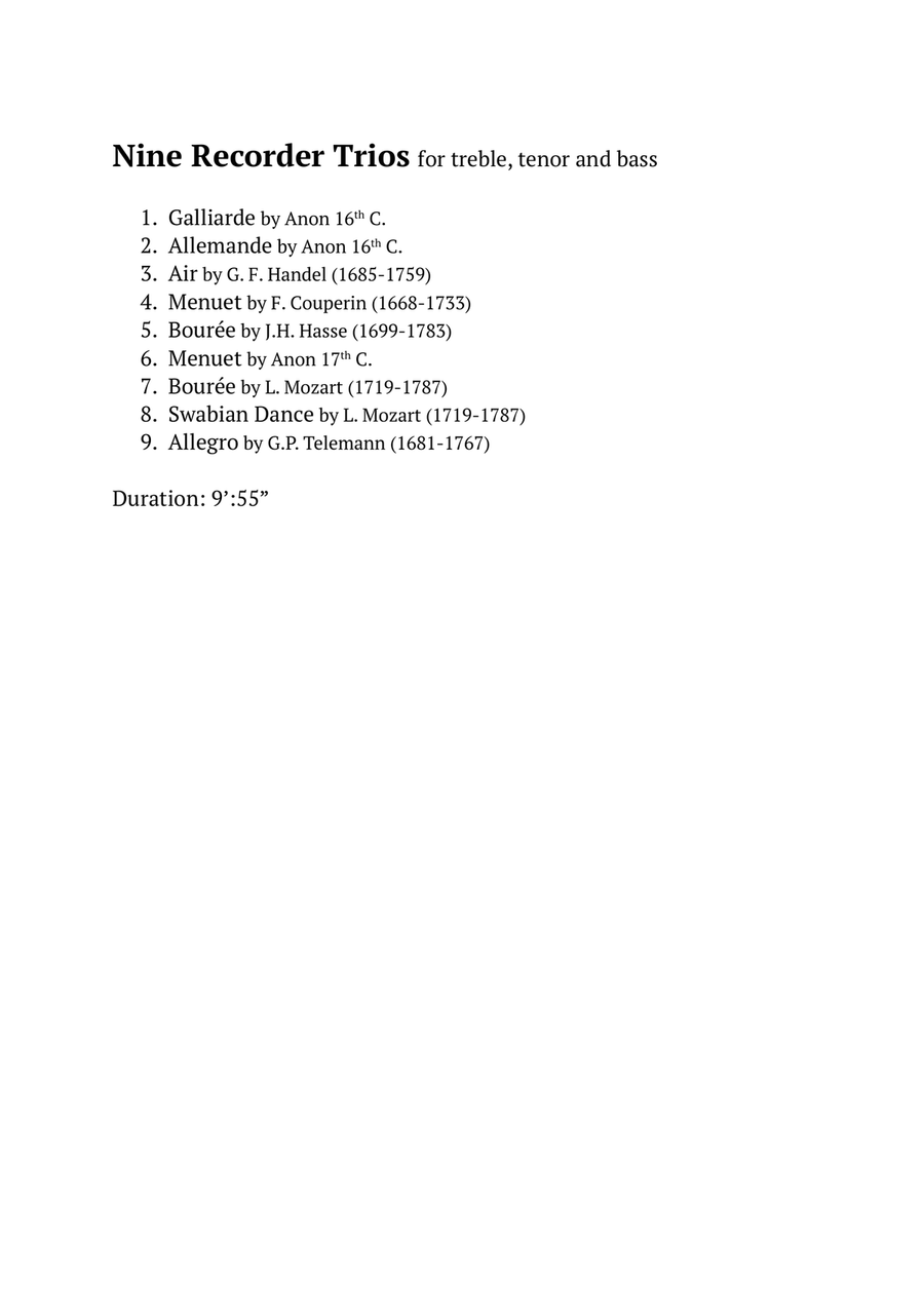 Nine Recorder Trios for treble, tenor and bass recorders Chamber Music scores gallery preview page 2