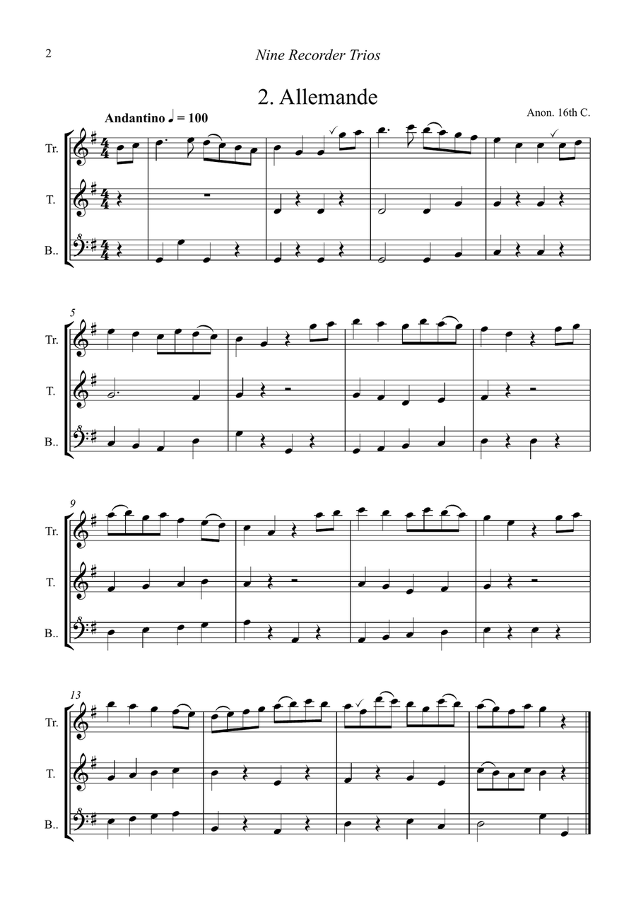 Nine Recorder Trios for treble, tenor and bass recorders Chamber Music scores gallery preview page 4