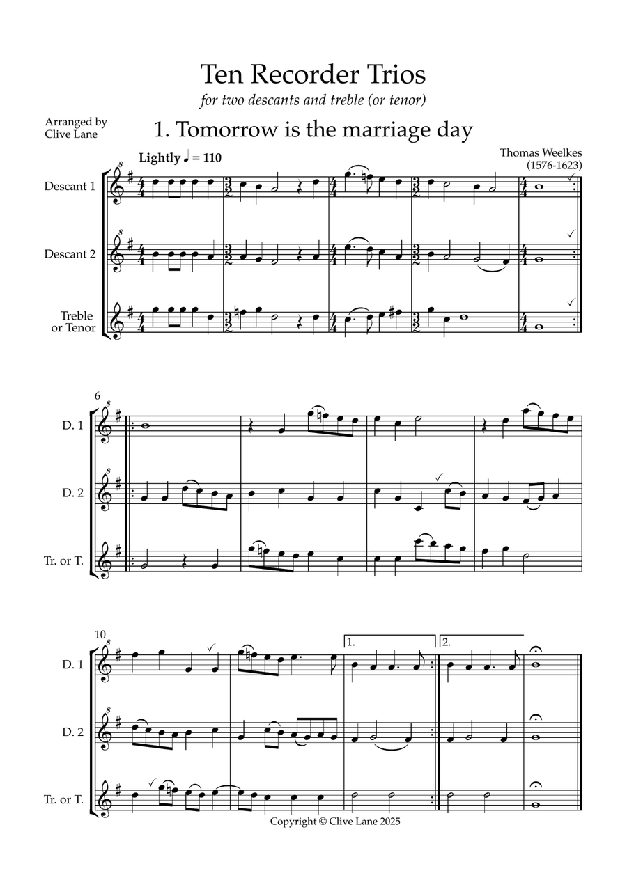 Ten Recorder Trios for two descants and treble (or tenor) Chamber Music scores gallery preview page 3