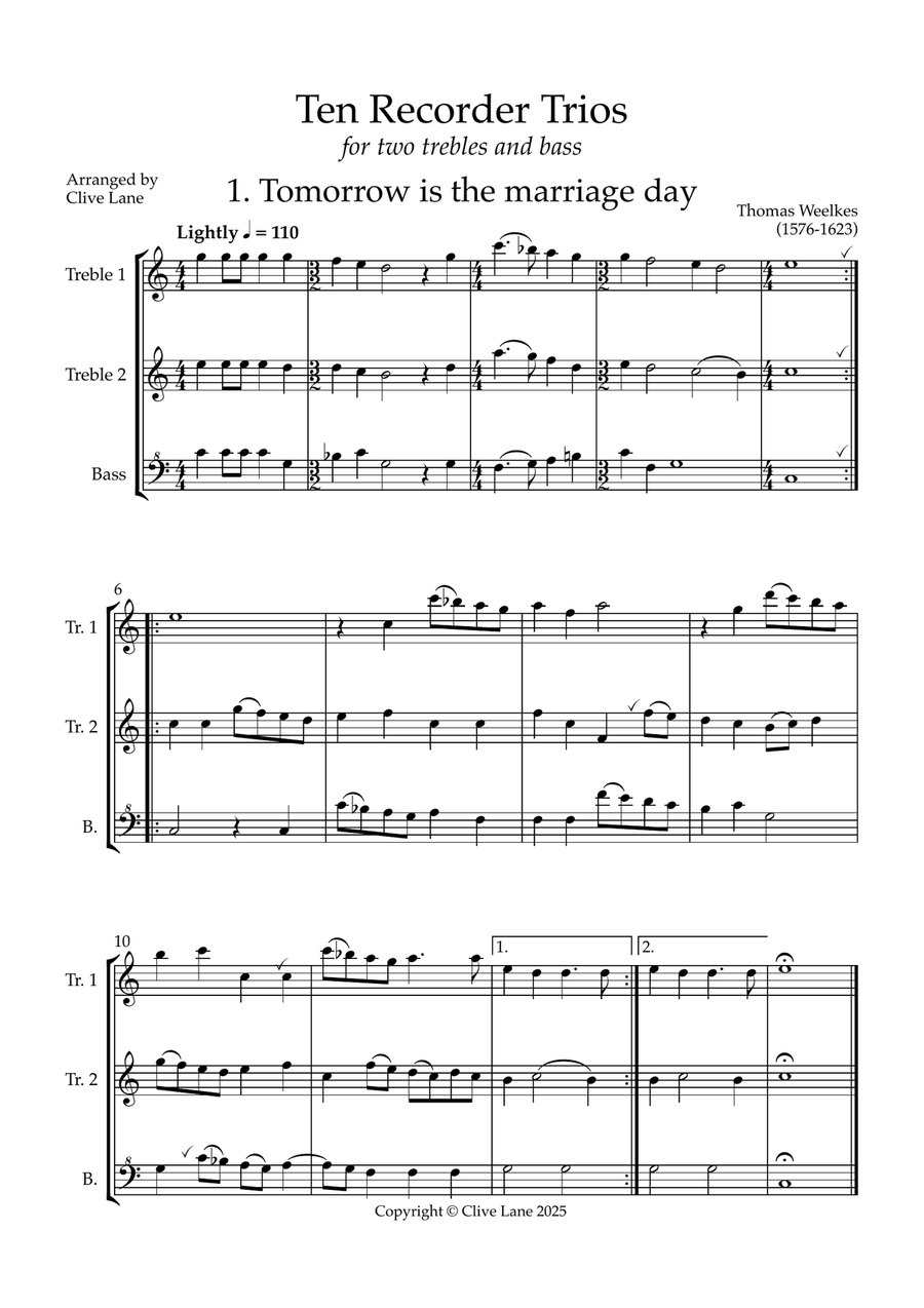 Ten Recorder Trios for two trebles and bass Chamber Music scores gallery preview page 3
