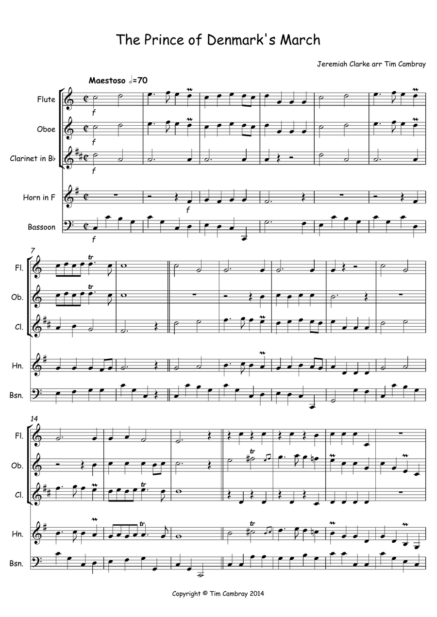 Prince of Denmark's March Woodwind Quintet scores gallery preview page 1