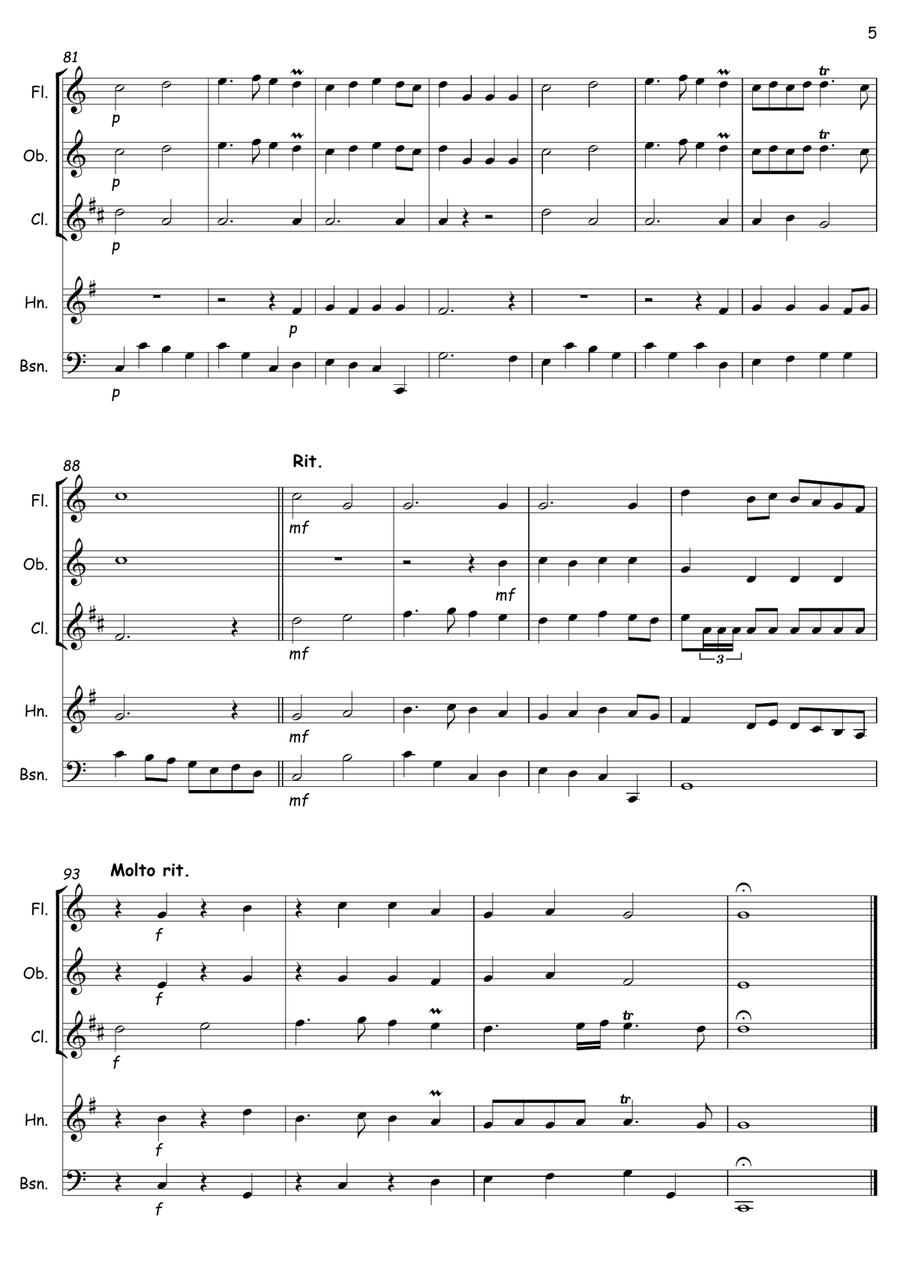 Prince of Denmark's March Woodwind Quintet scores gallery preview page 5