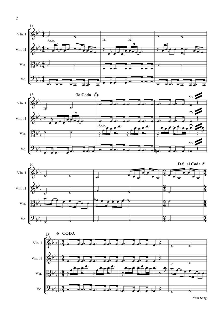 Your Song Your Song String Quartet scores gallery preview page 2
