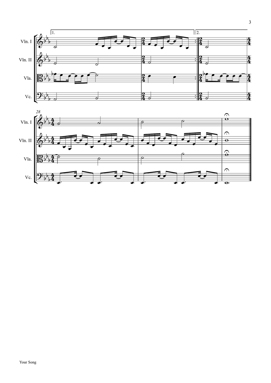 Your Song Your Song String Quartet scores gallery preview page 3