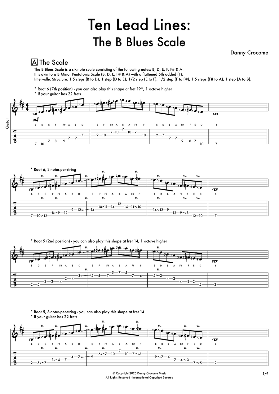 Ten Lead Lines: The B Blues Scale Electric Guitar scores gallery preview page 2