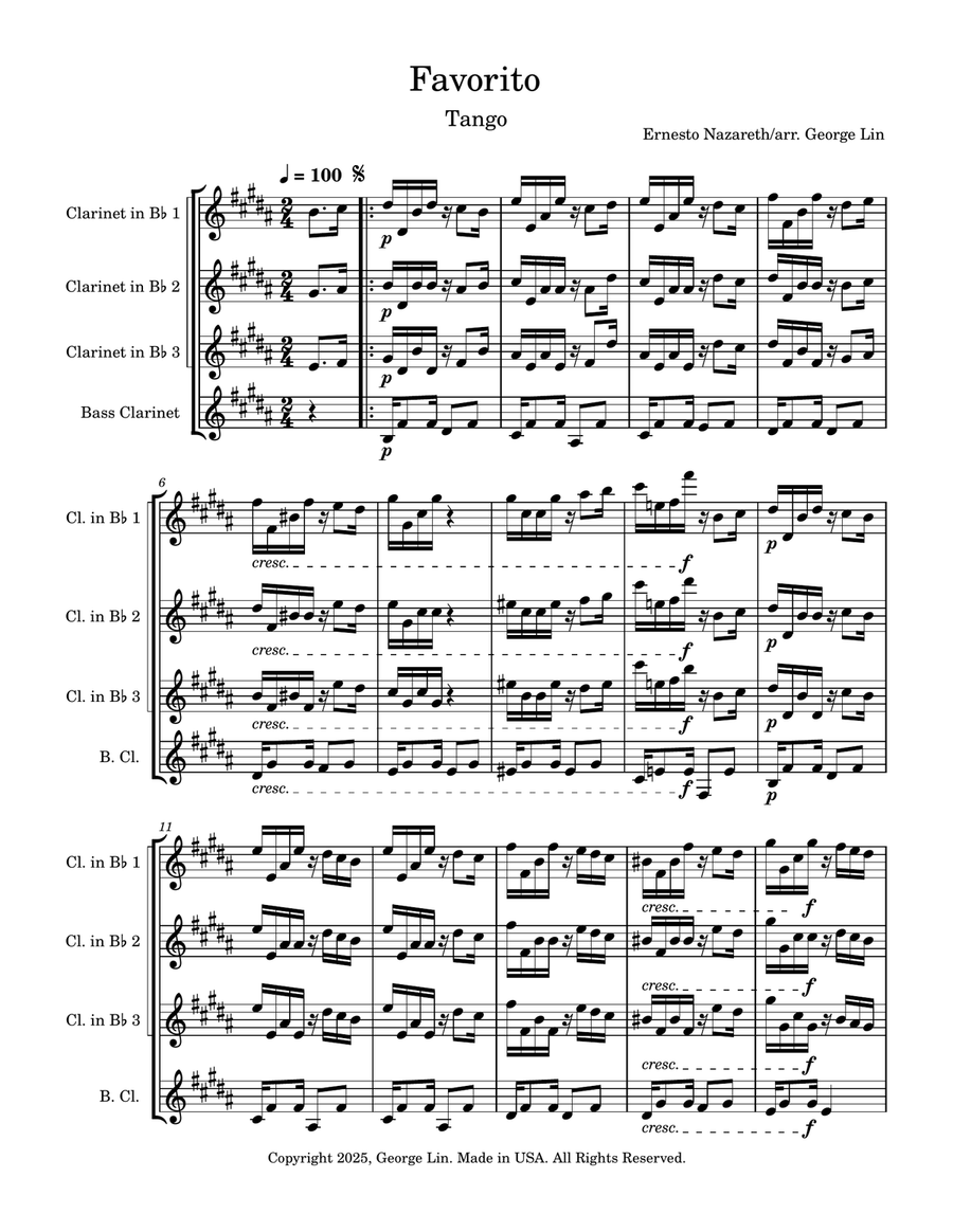 Favorito Favorito Clarinet Quartet scores gallery preview page 1