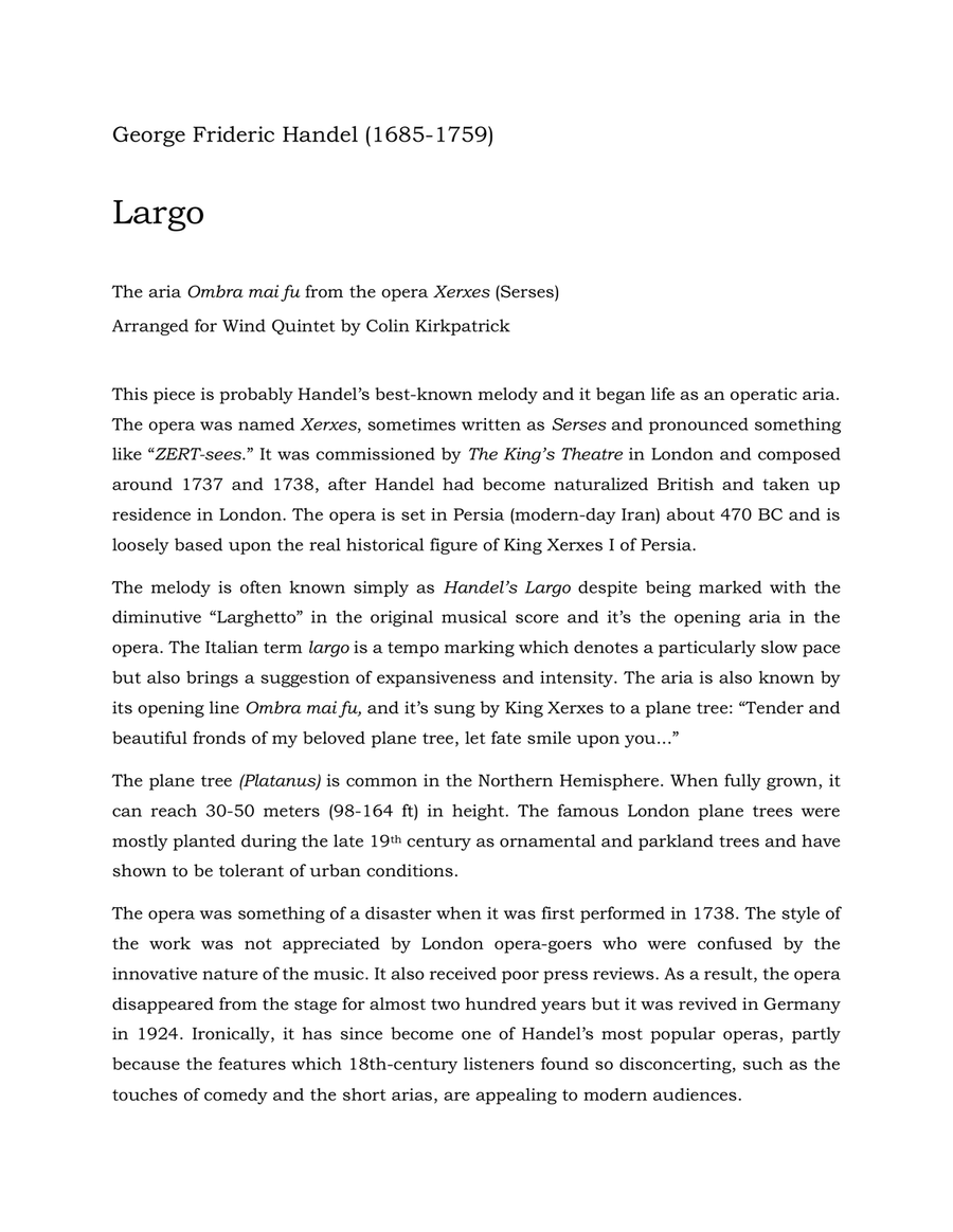 Handel's Largo (from Xerxes) for Wind Quintet Woodwind Quintet scores gallery preview page 2