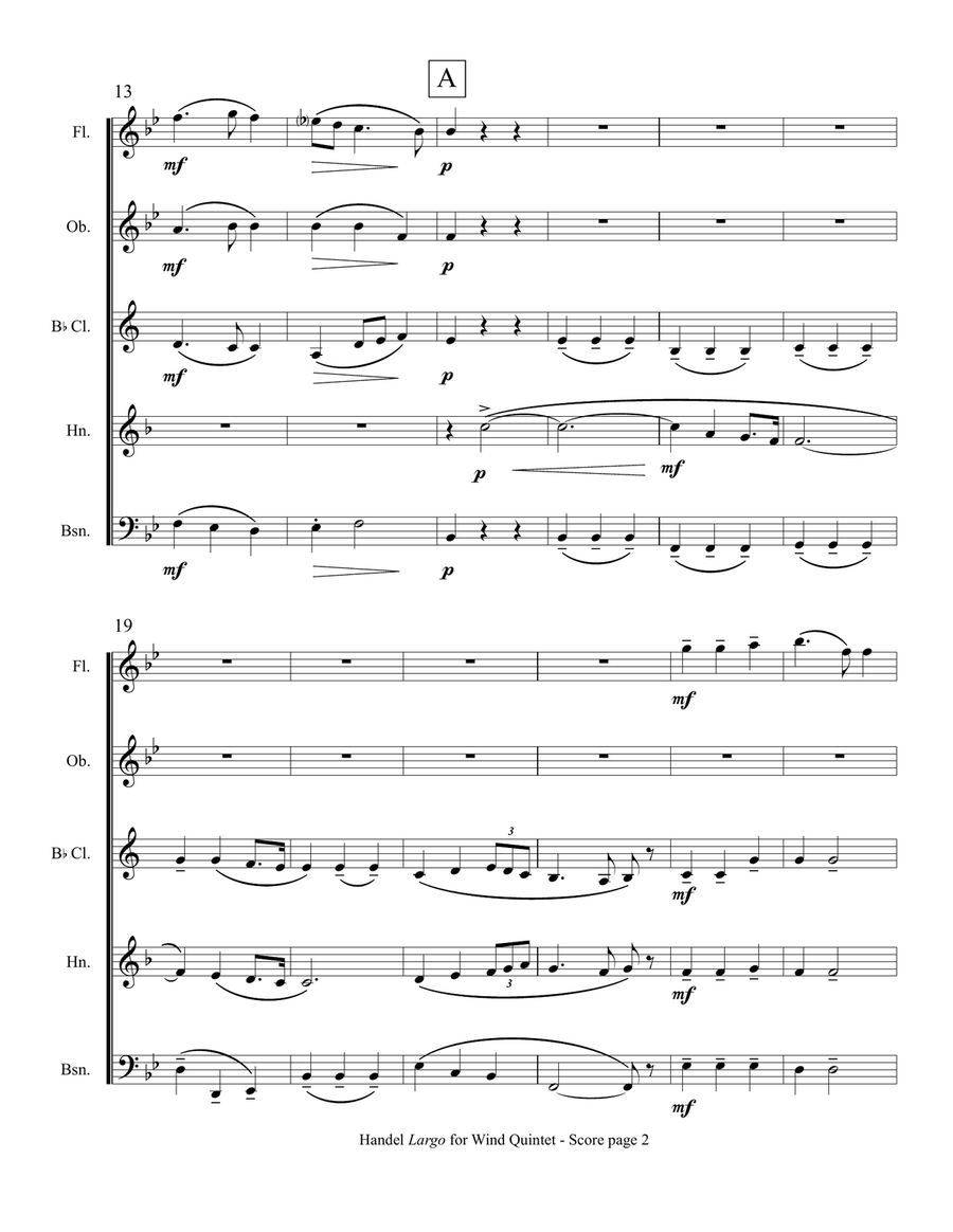 Handel's Largo (from Xerxes) for Wind Quintet Woodwind Quintet scores gallery preview page 4