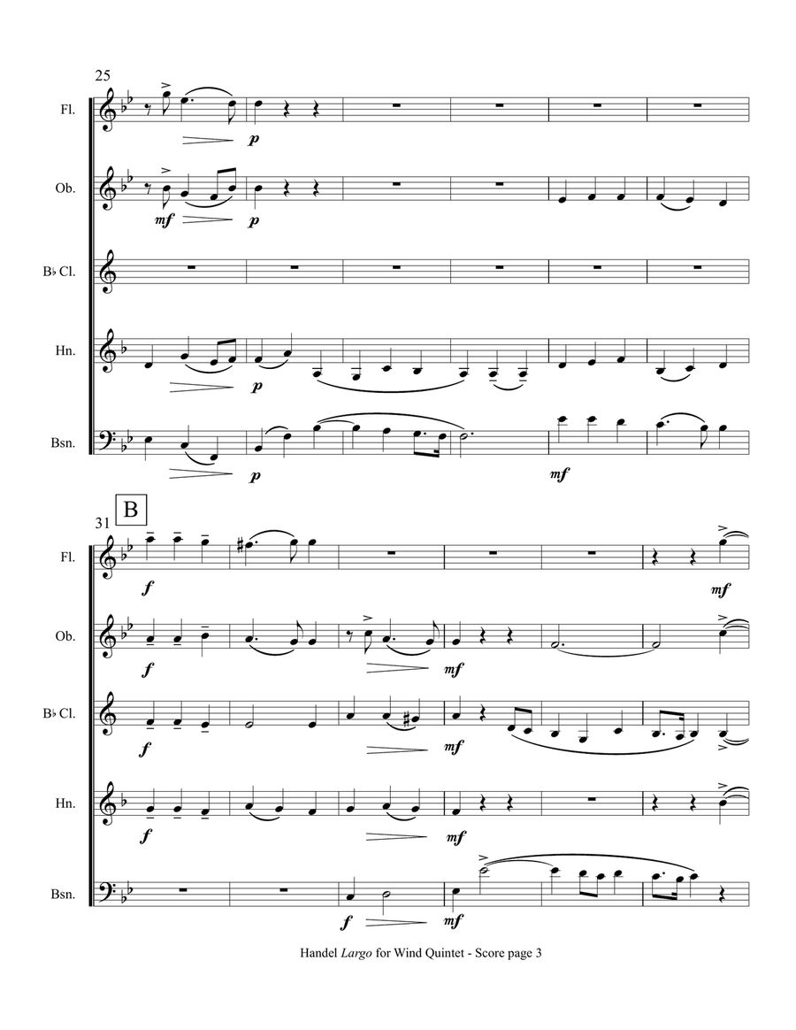 Handel's Largo (from Xerxes) for Wind Quintet Woodwind Quintet scores gallery preview page 5