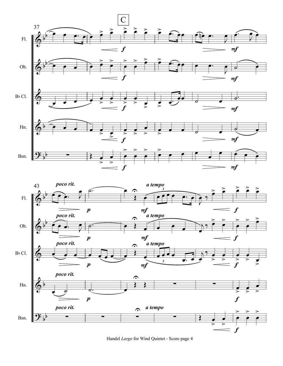 Handel's Largo (from Xerxes) for Wind Quintet Woodwind Quintet scores gallery preview page 6