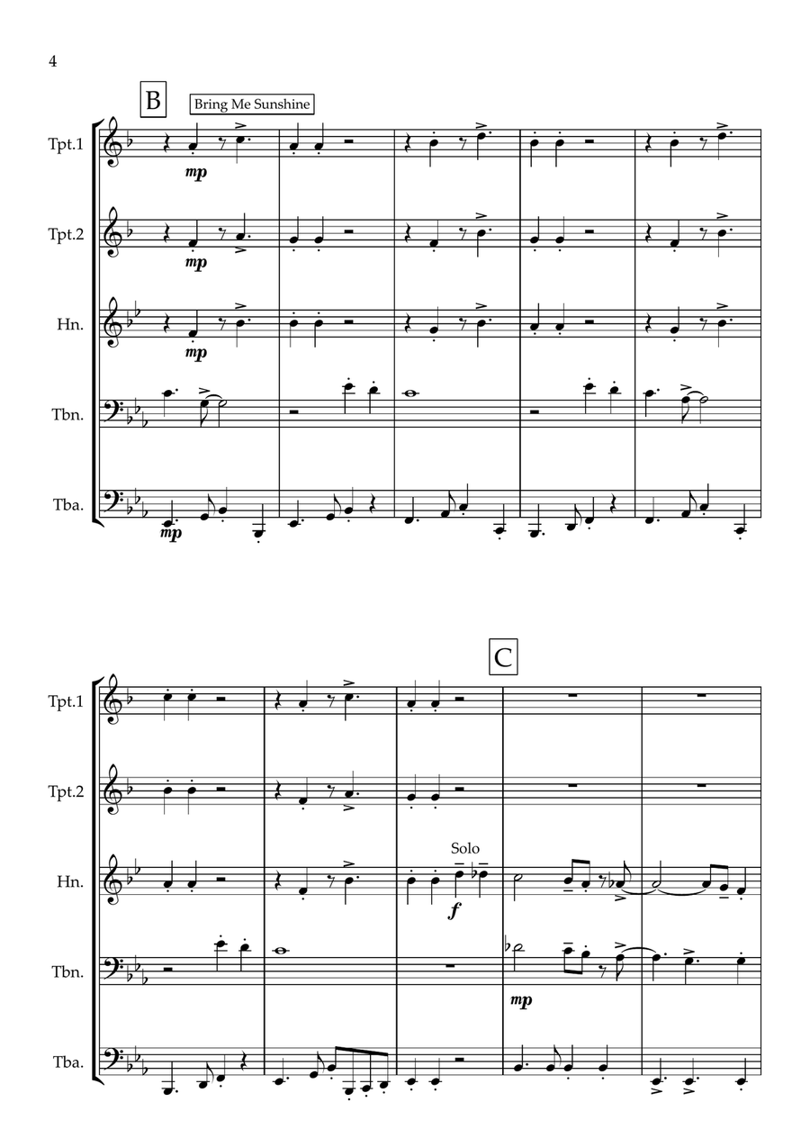 Medley: Bring Me Sunshine with You Are The Sunshine Of My Life, Tomorrow, On The Sunny Side Of Th... Brass Ensemble scores gallery preview page 4