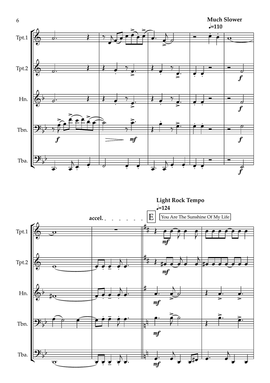 Medley: Bring Me Sunshine with You Are The Sunshine Of My Life, Tomorrow, On The Sunny Side Of Th... Brass Ensemble scores gallery preview page 6