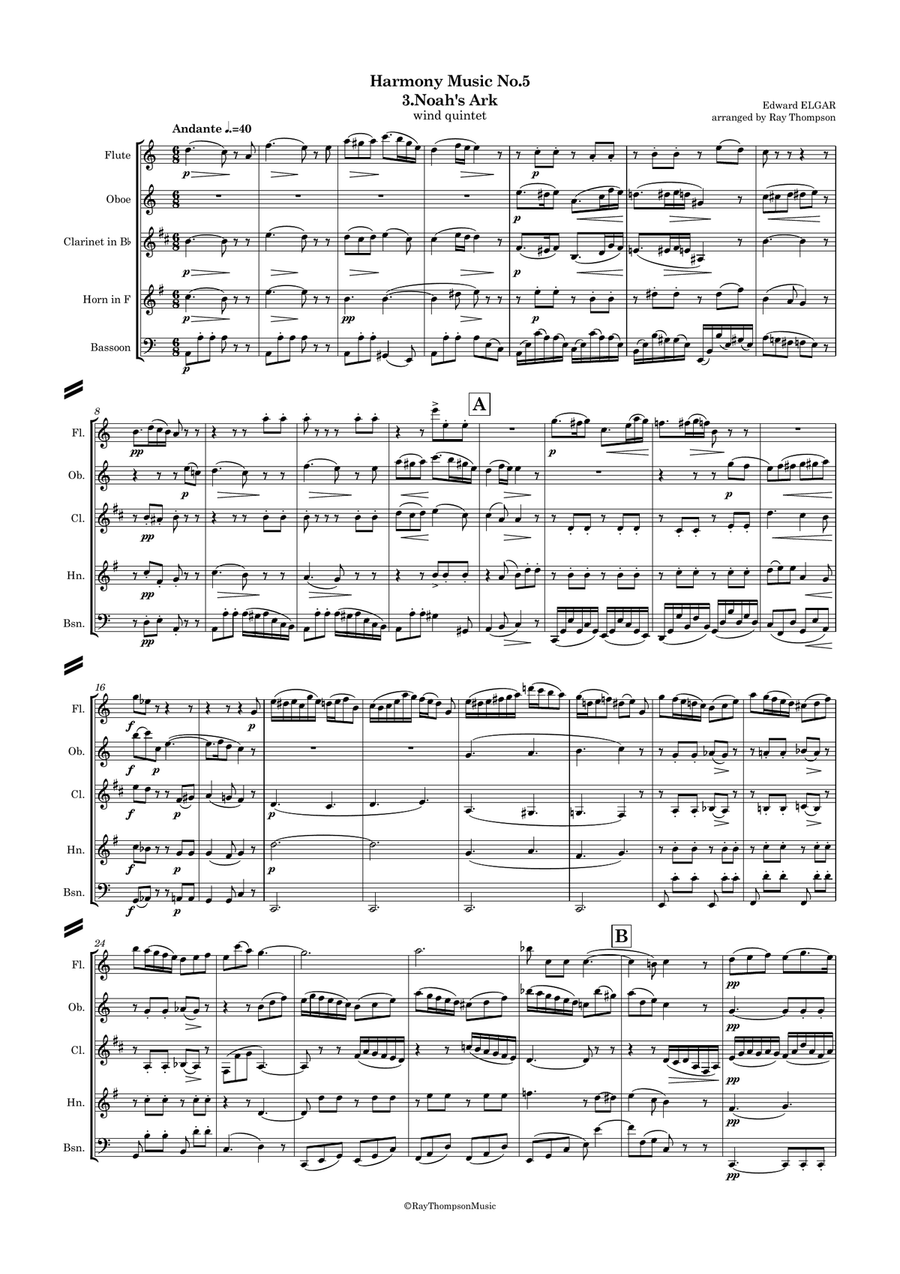 Elgar: Harmony Music No.5 Mvt.3 Noah’s Ark - wind quintet by Edward Elgar Woodwind Quintet - Digital Sheet Music page 2