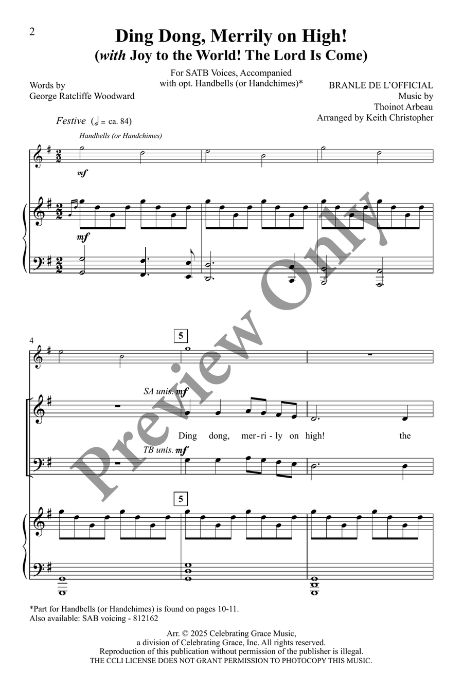 Ding Dong, Merrily on High! SATB 4-Part scores gallery preview page 2