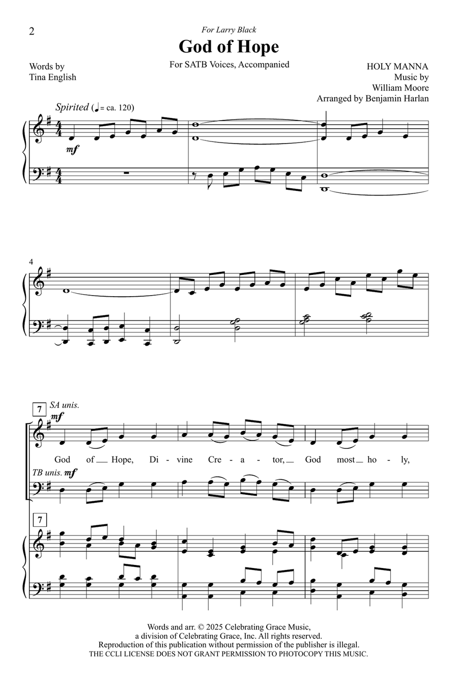 God of Hope (Digital) by Benjamin Harlan 4-Part - Digital Sheet Music page 2