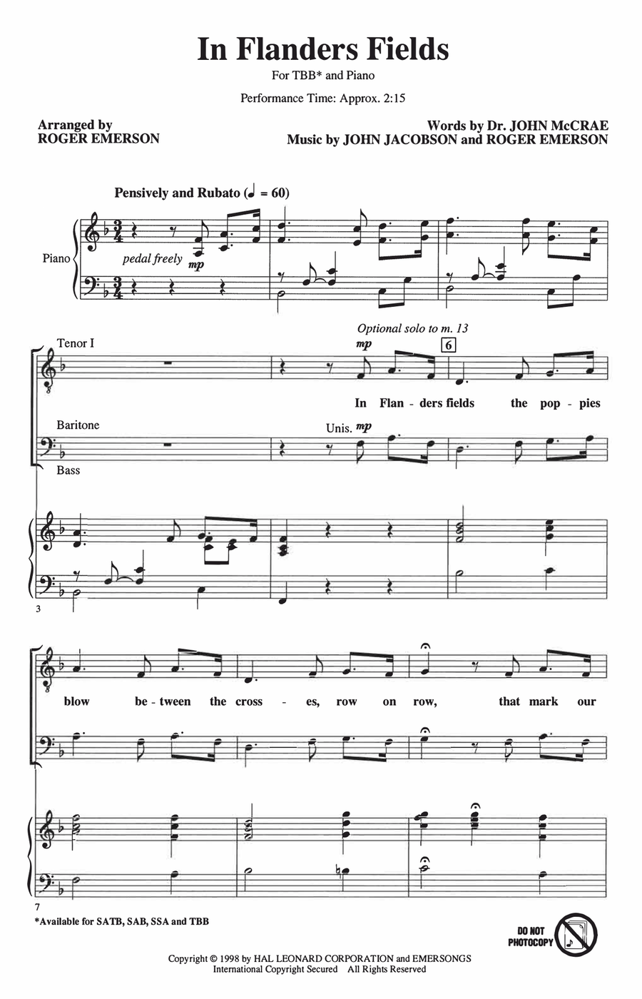 In Flanders Fields In Flanders Fields 3-Part scores gallery preview page 1