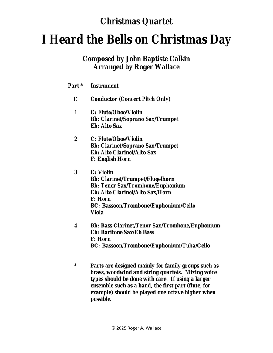 I Heard the Bells on Christmas Day (Woodwind Quartet) Small Ensemble scores gallery preview page 1
