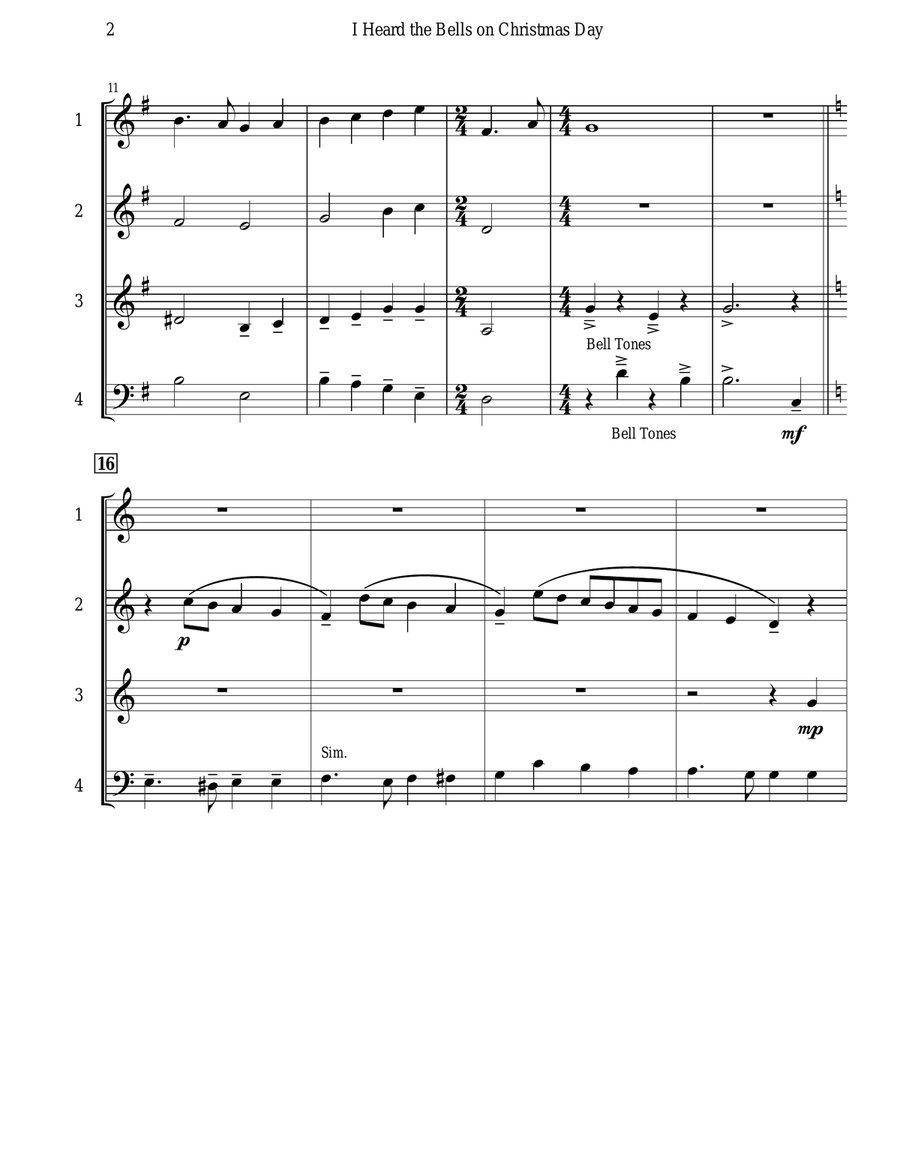 I Heard the Bells on Christmas Day (Woodwind Quartet) Small Ensemble scores gallery preview page 3
