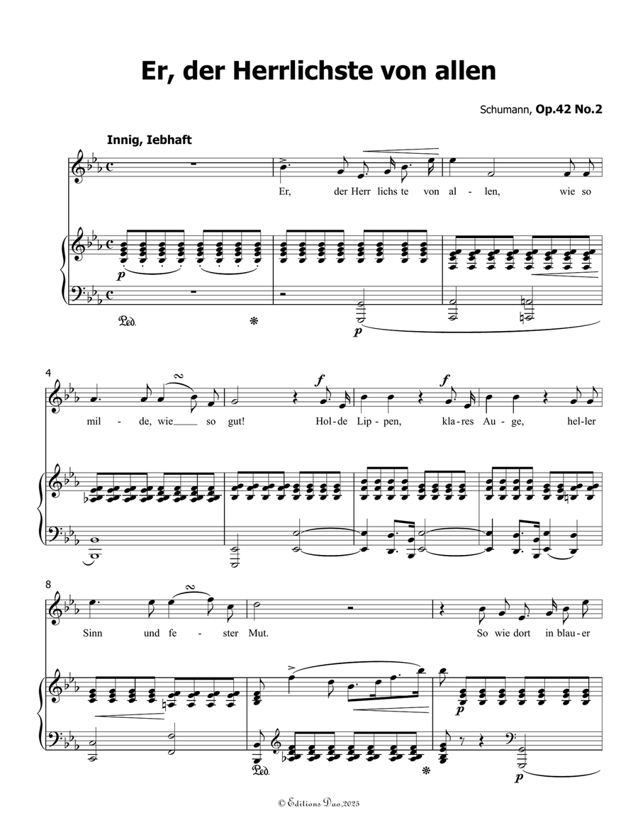 Er, der Herrlichste von allen, by Schumann, in E flat Major by Robert Schumann Piano, Vocal - Digital Sheet Music page 3