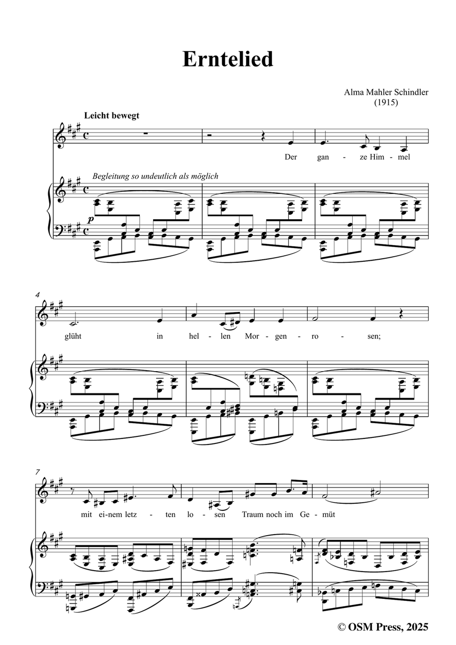 Alma Mahler-Erntelied,in A Major by Alma Mahler-Welfer Piano, Vocal - Digital Sheet Music page 3