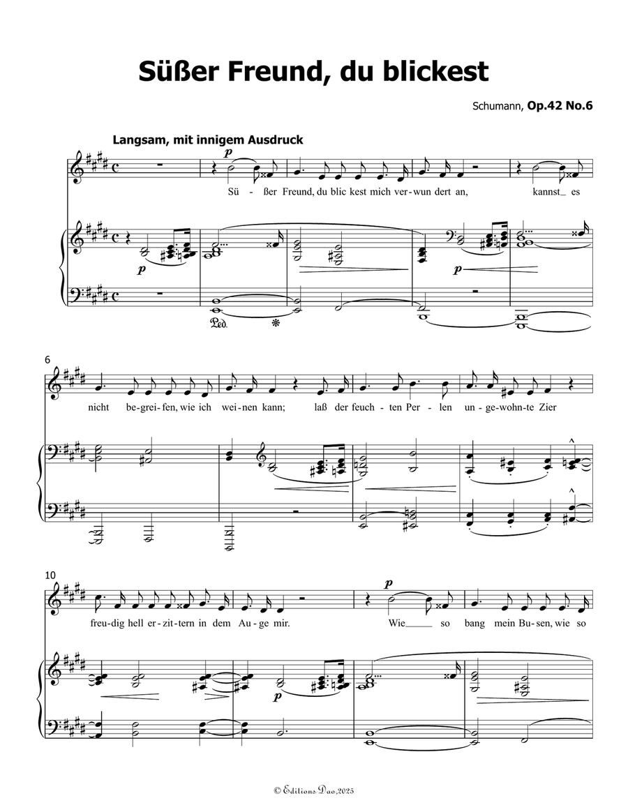 Sußer Freund, du blickest, by Schumann, Op.42 No.6, in E Major by Robert Schumann Piano, Vocal - Digital Sheet Music page 3