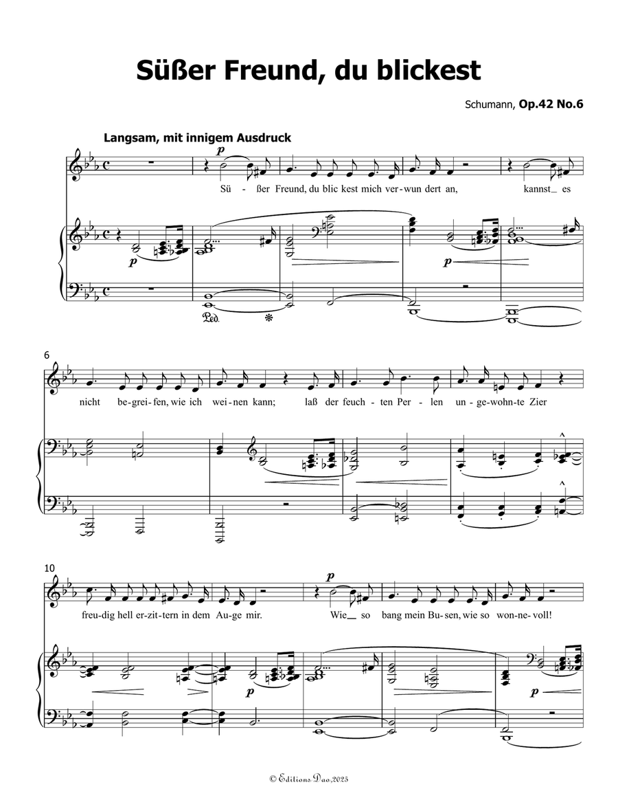 Sußer Freund, du blickest, by Schumann, Op.42 No.6, in E flat Major by Robert Schumann Piano, Vocal - Digital Sheet Music page 3