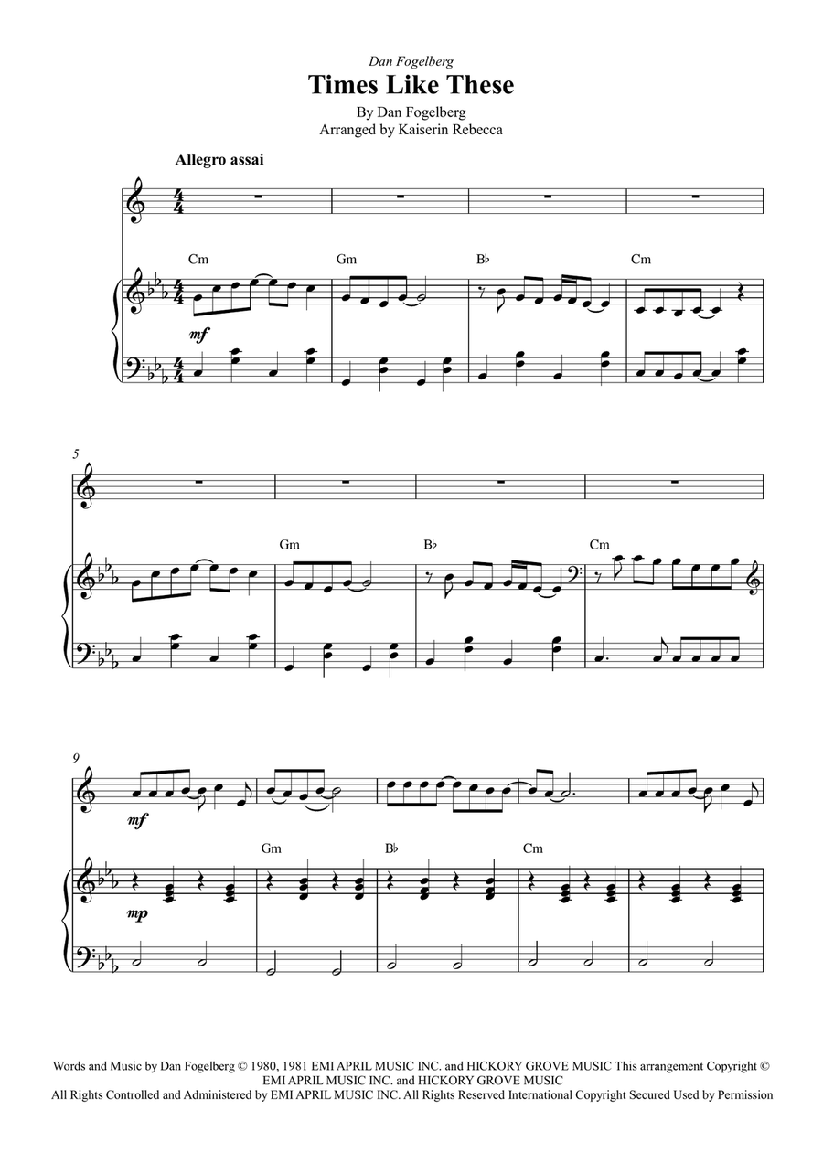 Times Like These Times Like These Alto Saxophone scores gallery preview page 1