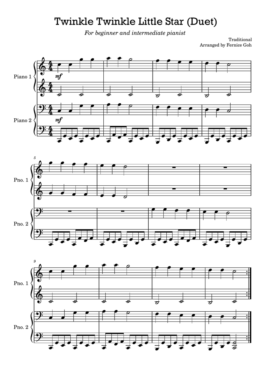 [PIANO DUET] Twinkle Twinkle Little Star - For beginner and intermediate/teacher Easy Piano scores gallery preview page 1