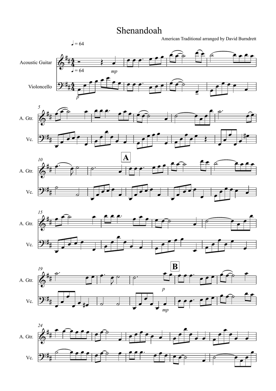 Shenandoah for Guitar and Cello Duet String Duet scores gallery preview page 1