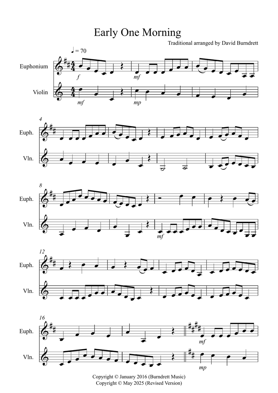 Early One Morning for Euphonium and Violin Duet String Duet scores gallery preview page 1