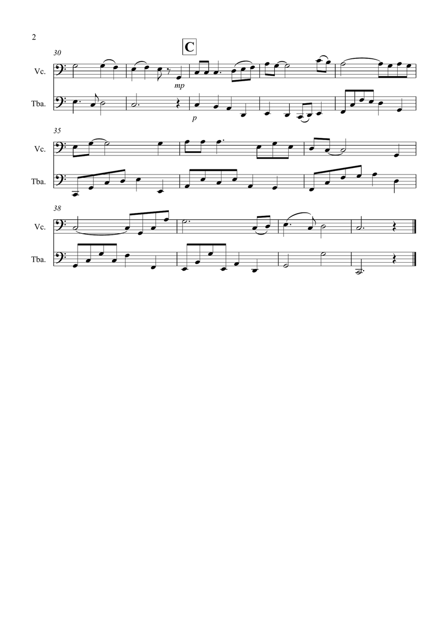 Shenandoah for Cello and Tuba Duet Tuba scores gallery preview page 2