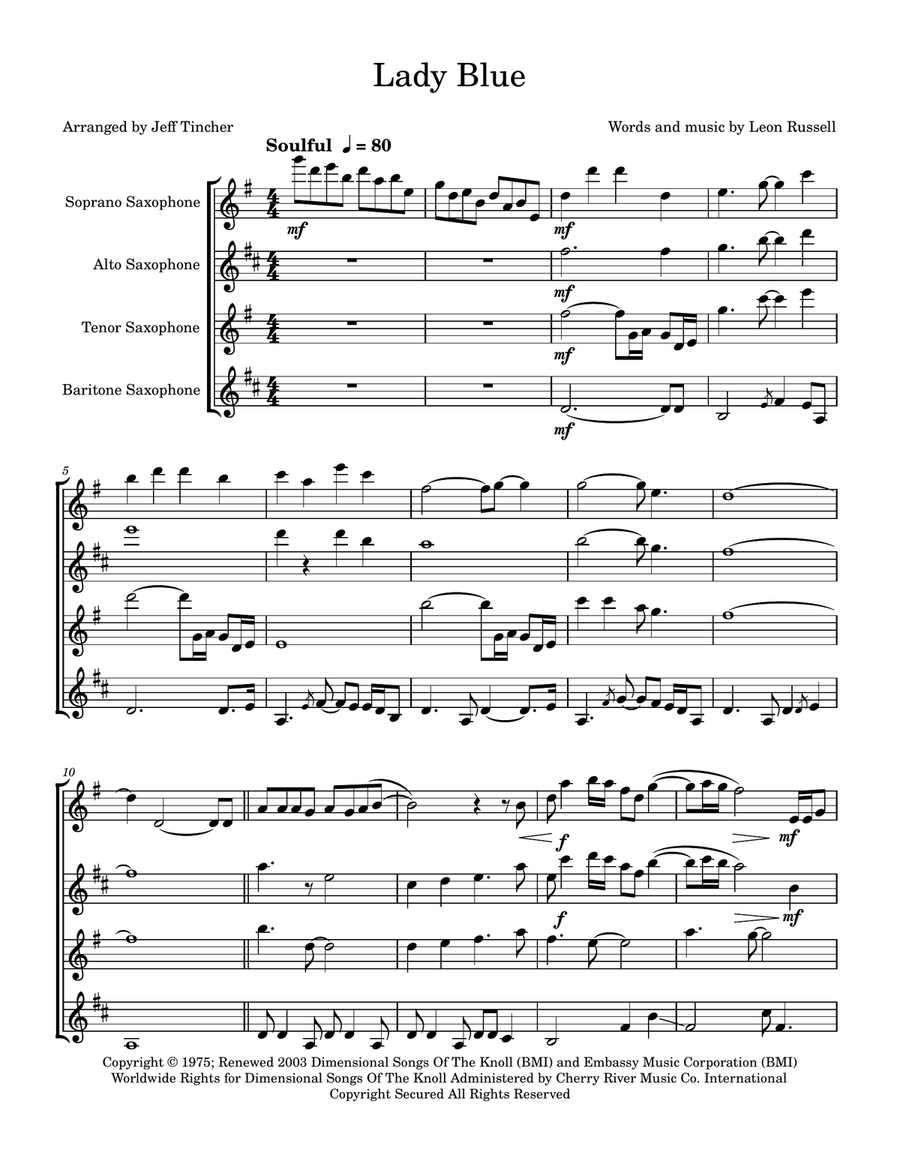 Lady Blue Lady Blue Saxophone Quartet scores gallery preview page 2