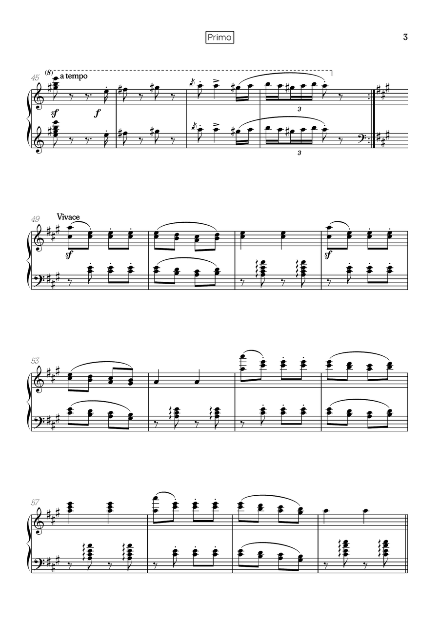 Brahms: Hungarian Dance No. 5 | piano four-hands sheet music (A minor) 1 Piano, 4-Hands scores gallery preview page 3