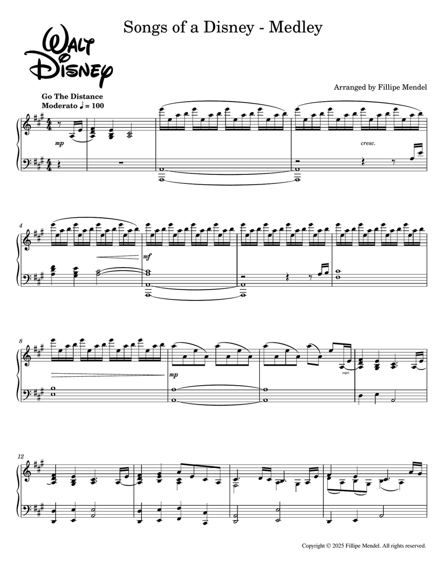 Songs of a Disney - Piano Medley Piano Solo scores gallery preview page 1