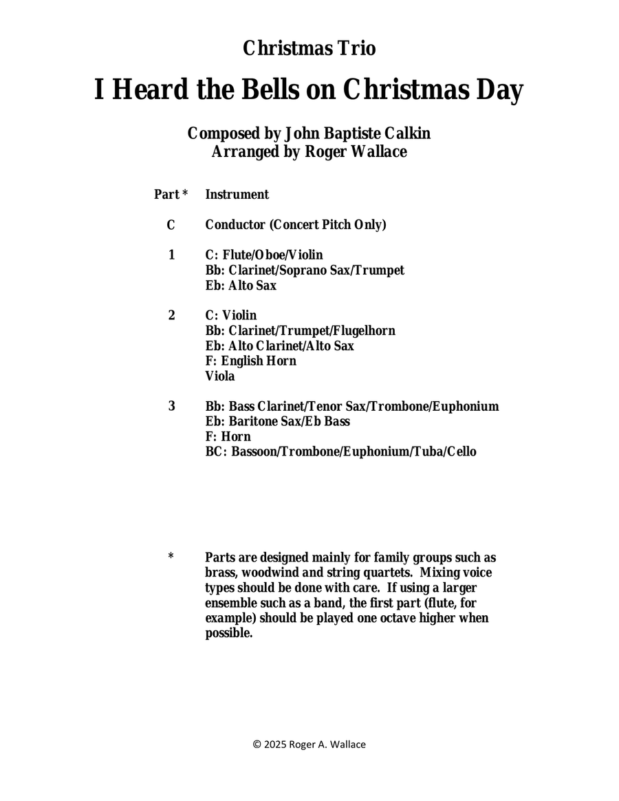 I Heard the Bells on Christmas Day (Woodwind Trio) Small Ensemble scores gallery preview page 1