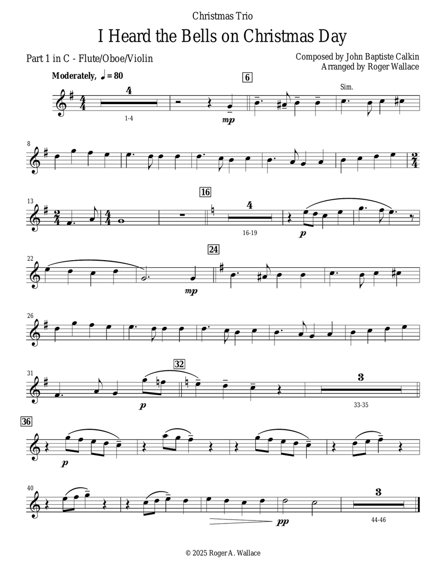 I Heard the Bells on Christmas Day (Woodwind Trio) Small Ensemble scores gallery preview page 5