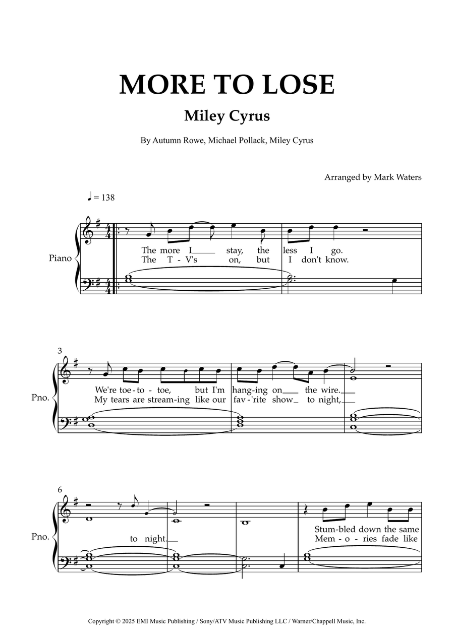 More To Lose More To Lose Piano, Vocal scores gallery preview page 1