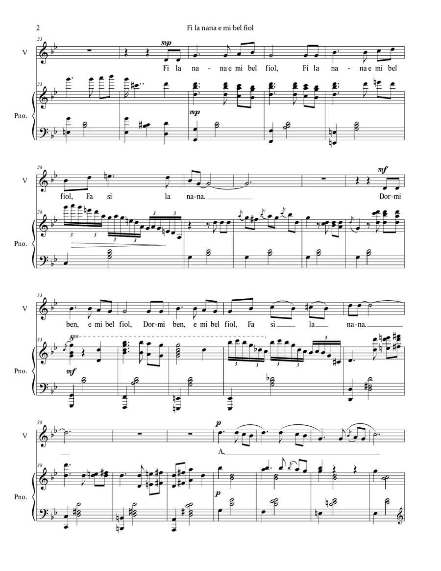 Fi la nana (Italian Lullaby) Piano, Vocal scores gallery preview page 2