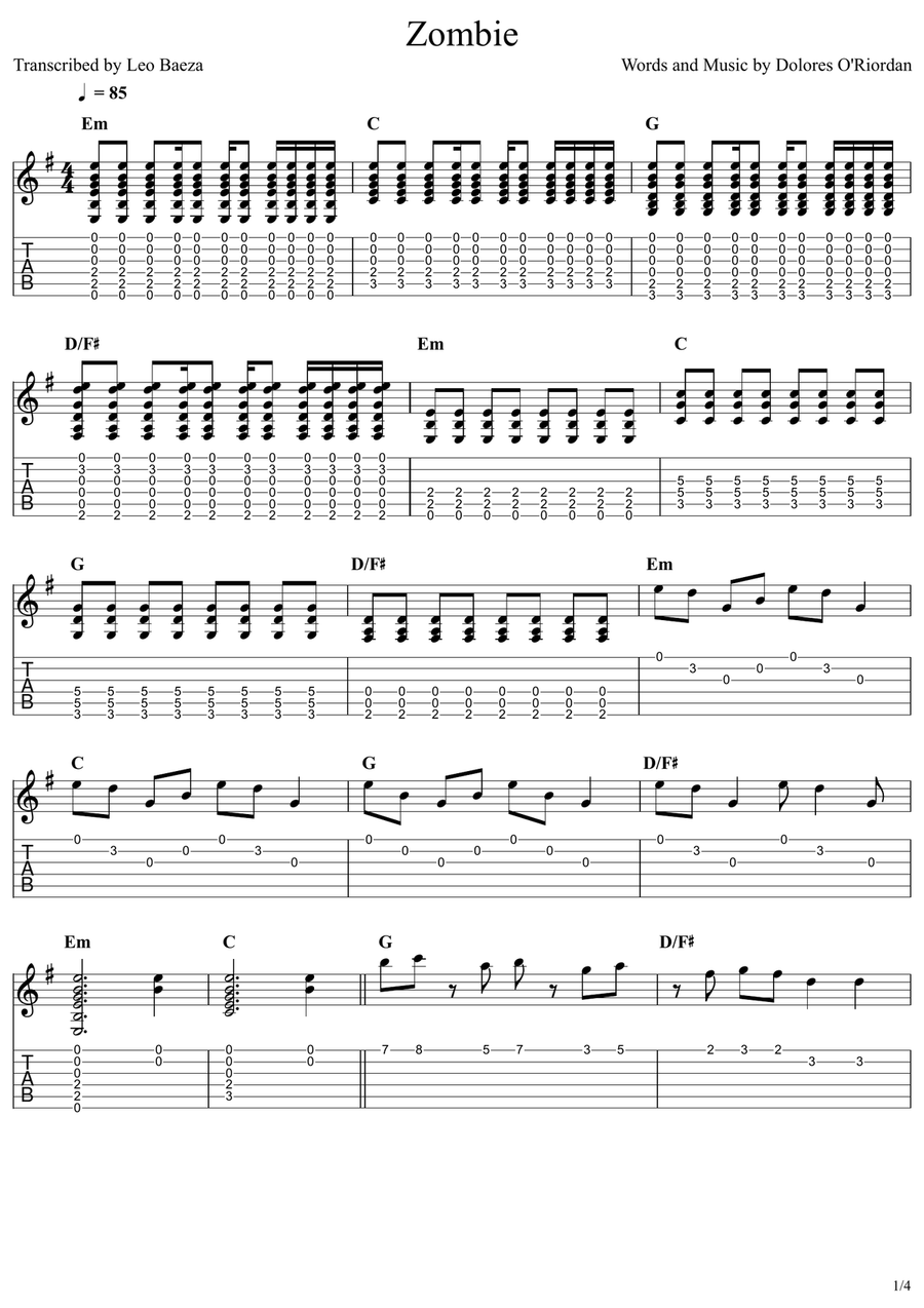 Zombie Zombie Acoustic Guitar scores gallery preview page 1