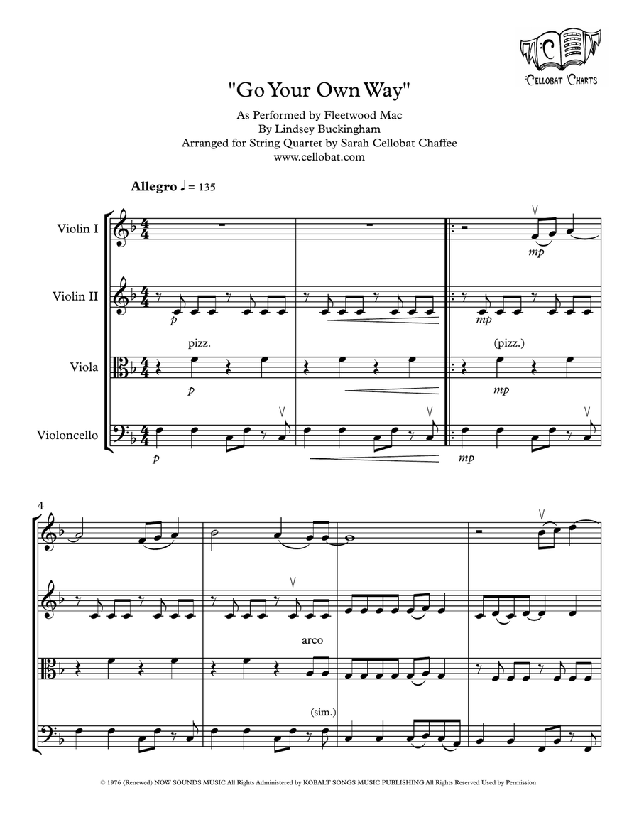 Go Your Own Way String Quartet scores gallery preview page 1