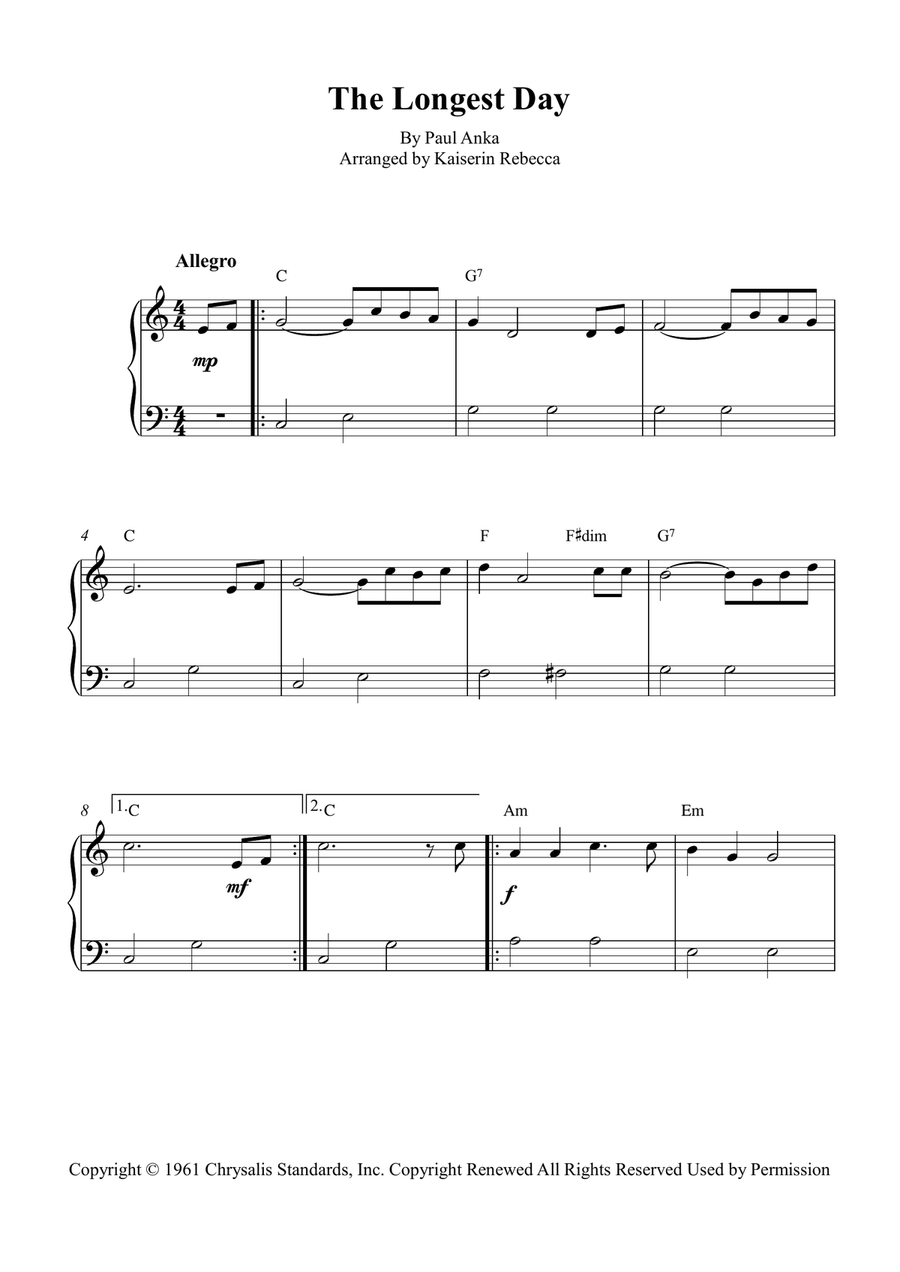 The Longest Day The Longest Day Piano Method scores gallery preview page 1