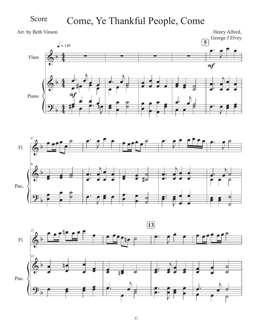 Come, Ye Thankful People, Come Flute scores gallery preview page 1