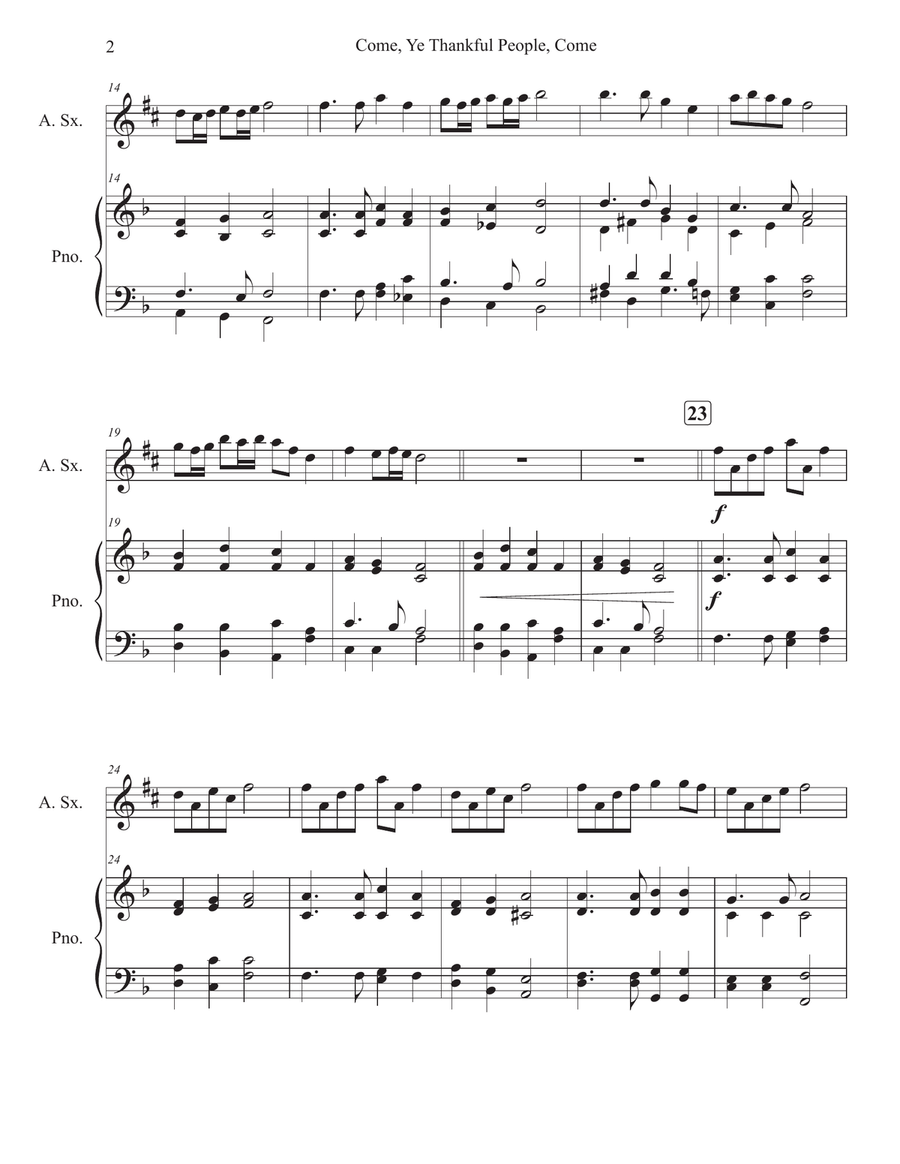 Come, Ye Thankful People, Come Alto Saxophone scores gallery preview page 2