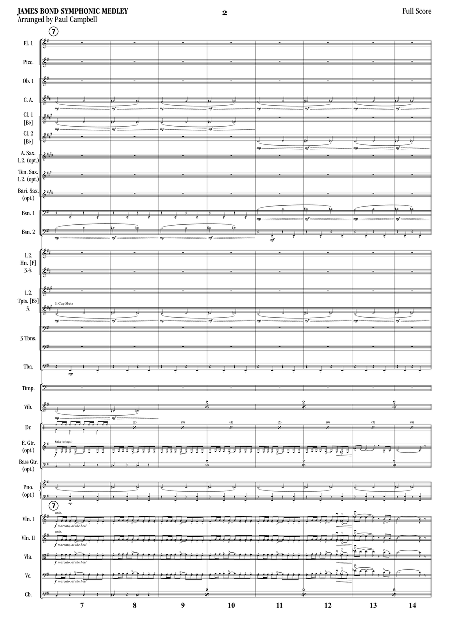 Medley: James Bond Theme with On Her Majesty's Secret Service - Theme, Diamonds Are Forever, From... Full Orchestra scores gallery preview page 2
