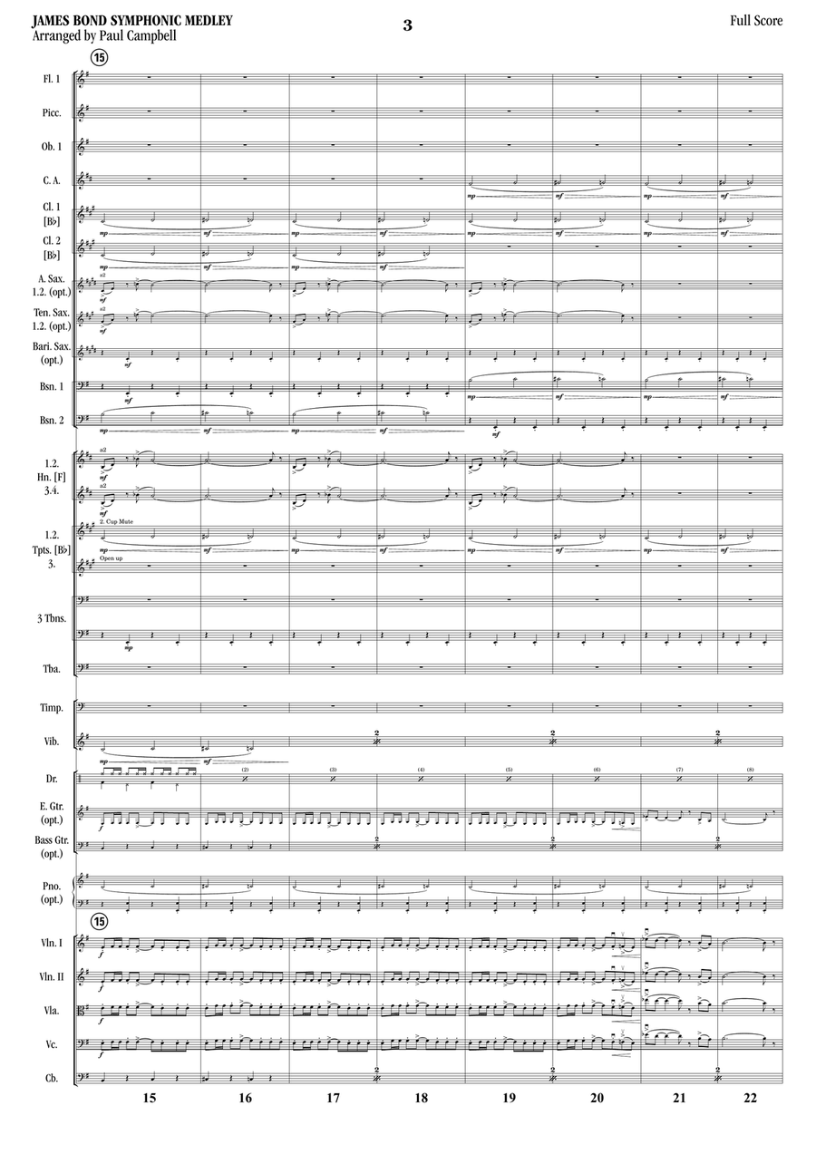 Medley: James Bond Theme with On Her Majesty's Secret Service - Theme, Diamonds Are Forever, From... Full Orchestra scores gallery preview page 3