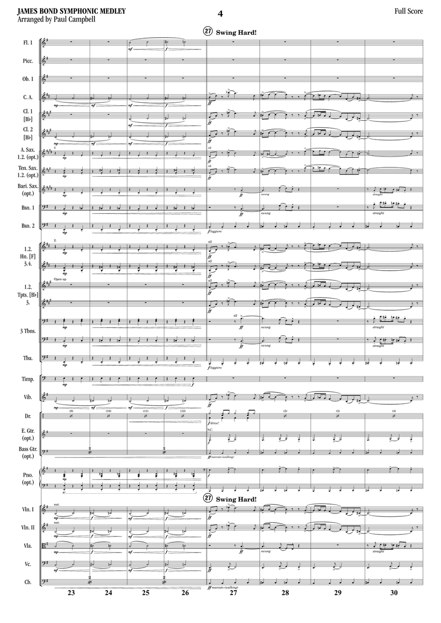 Medley: James Bond Theme with On Her Majesty's Secret Service - Theme, Diamonds Are Forever, From... Full Orchestra scores gallery preview page 4