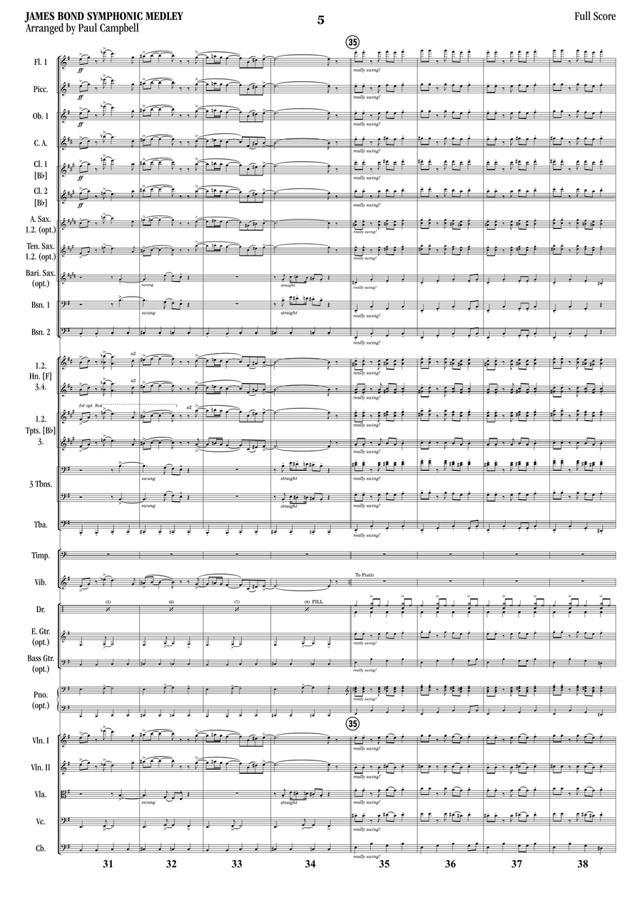 Medley: James Bond Theme with On Her Majesty's Secret Service - Theme, Diamonds Are Forever, From... Full Orchestra scores gallery preview page 5