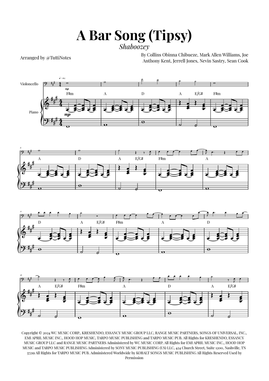 A Bar Song (Tipsy) Piano scores gallery preview page 1