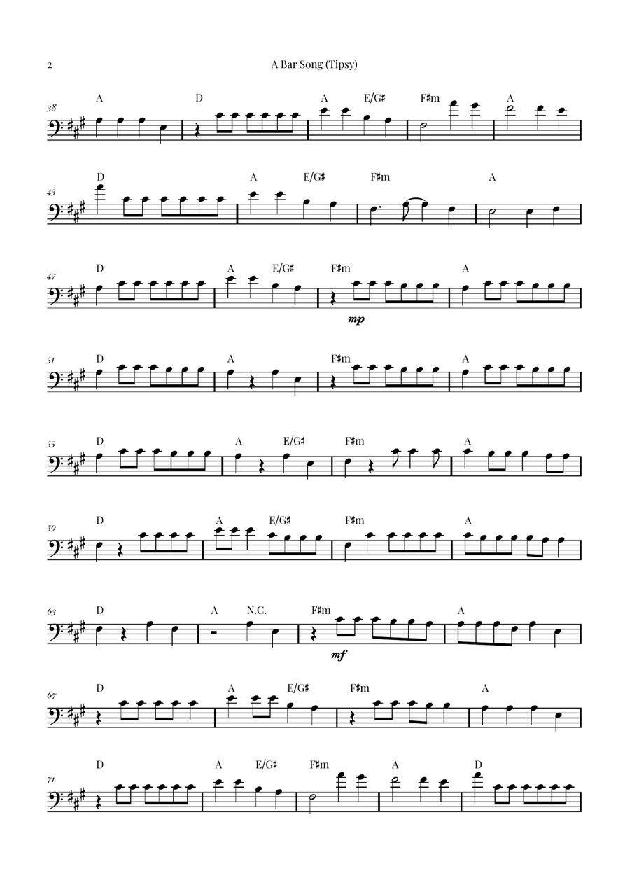 A Bar Song (Tipsy) Cello Solo scores gallery preview page 2