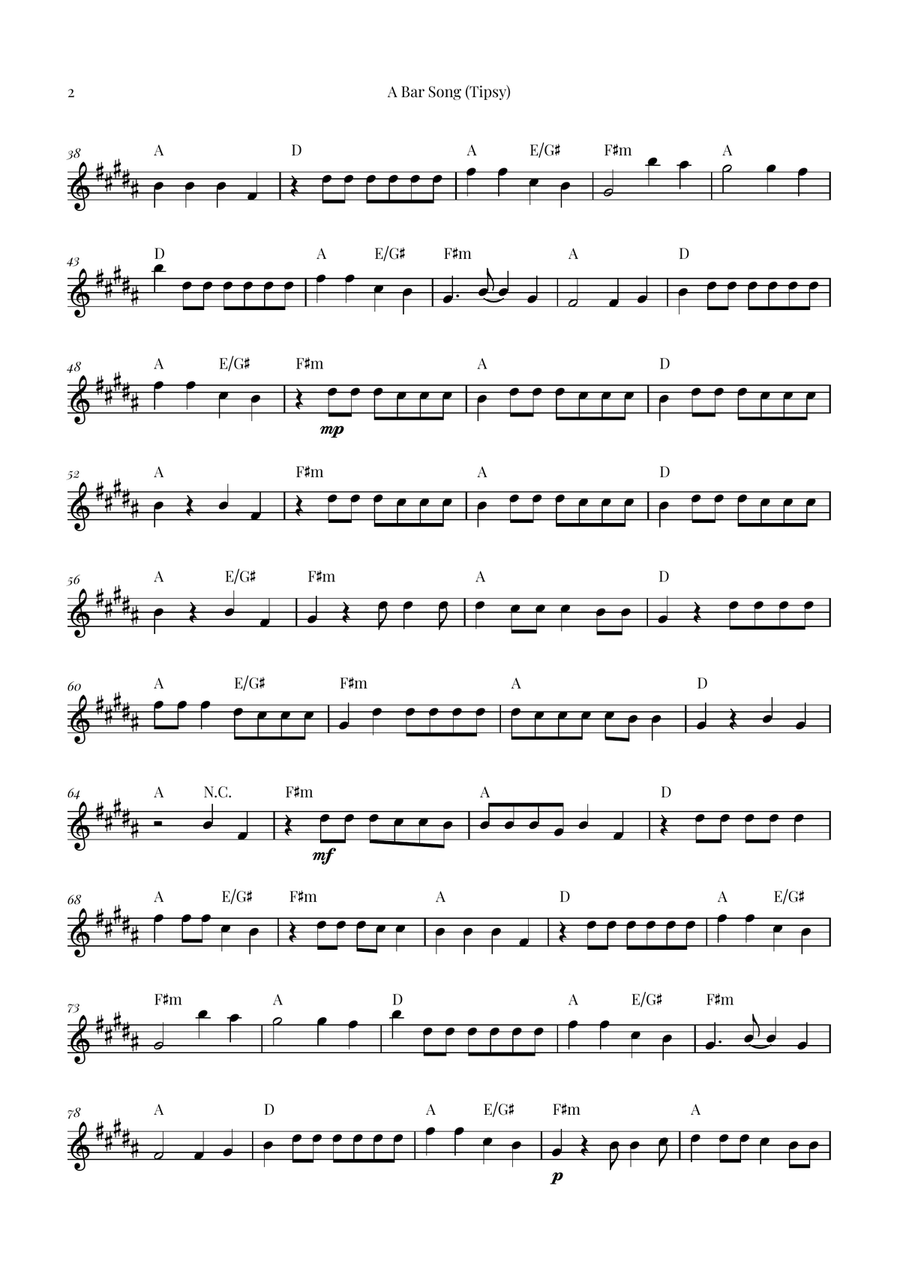 A Bar Song (Tipsy) B-Flat Trumpet scores gallery preview page 2